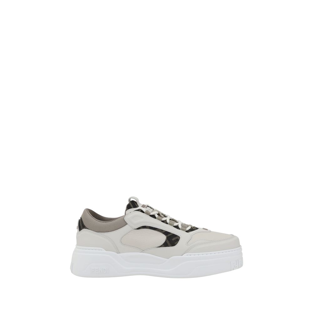 White Leather Low Top Sneakers with Logo Detail