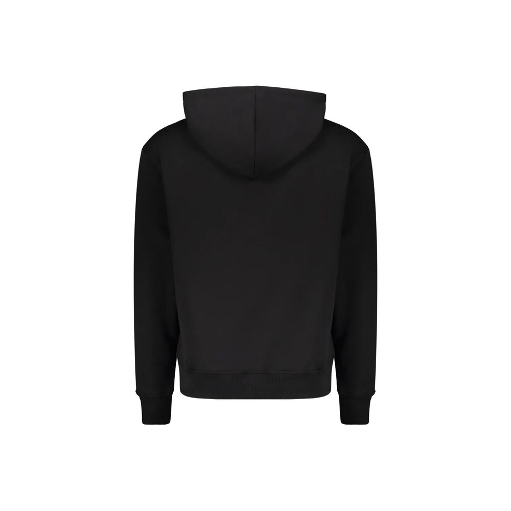 Schwarzer Baumwoll-Kapuzenpullover mit Logo-Kontrastdruck