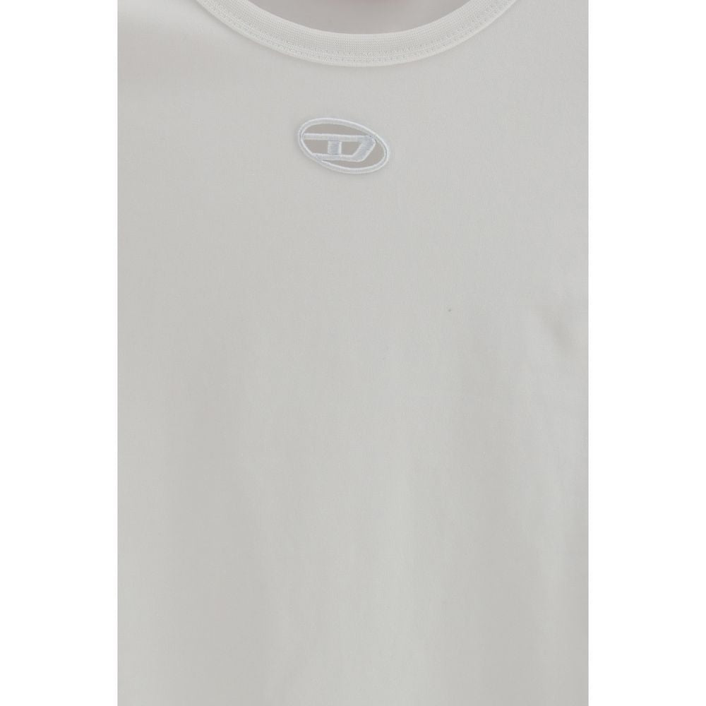 White Cotton Slim Fit T-Shirt with Oval-D Embroidery