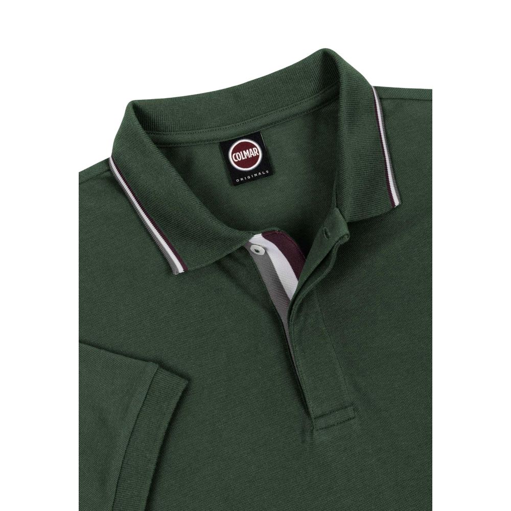 Grünes Baumwoll-Polohemd mit kontrastierendem Kragenbesatz