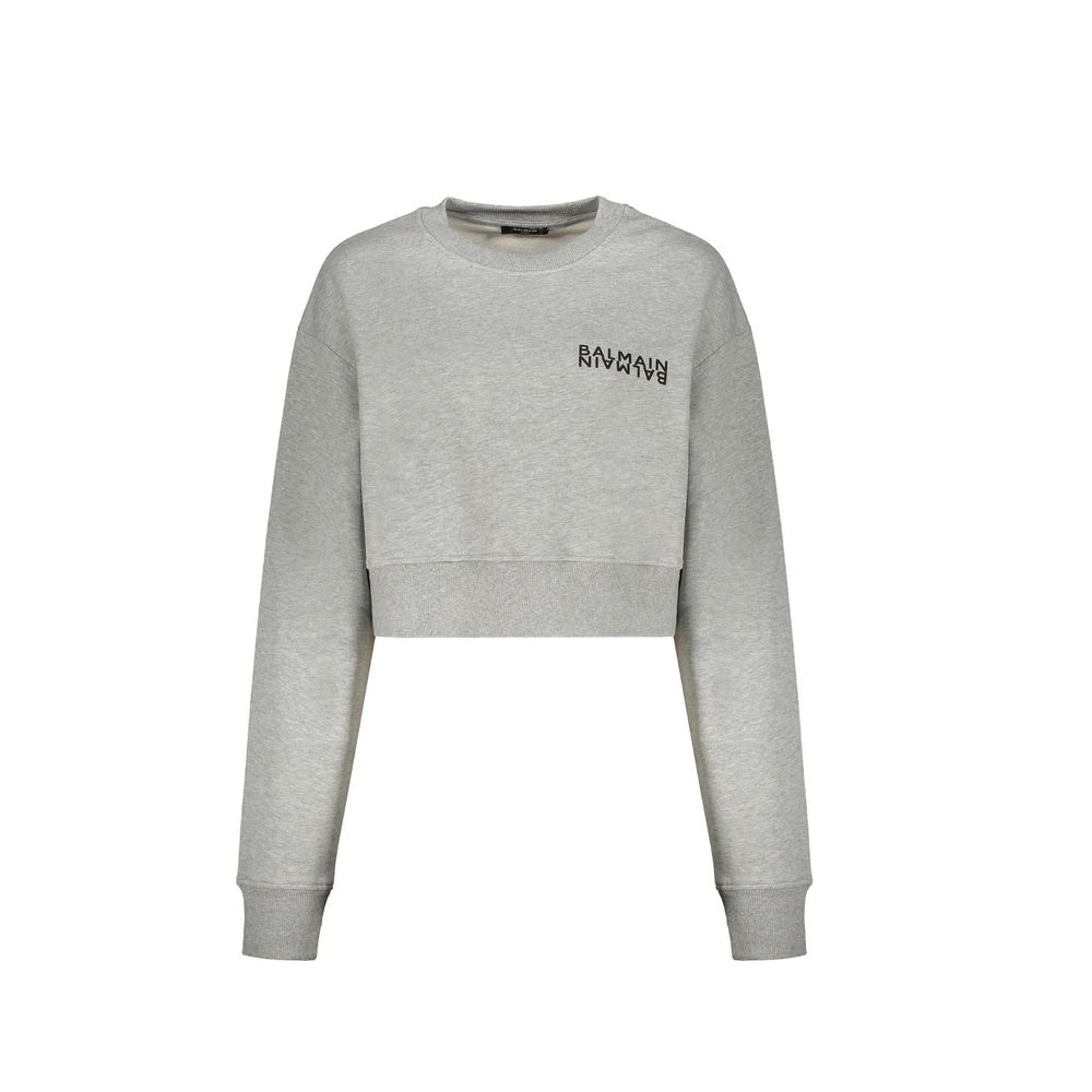 Gray Cotton Sweatshirt with Contrast Logo Print