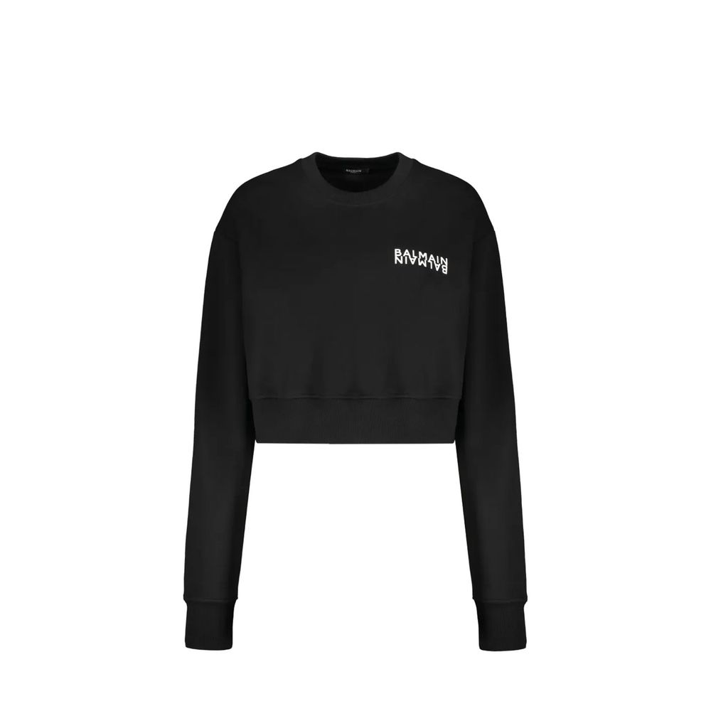 Schwarzes Baumwoll-Sweatshirt mit kontrastierendem Logo-Print
