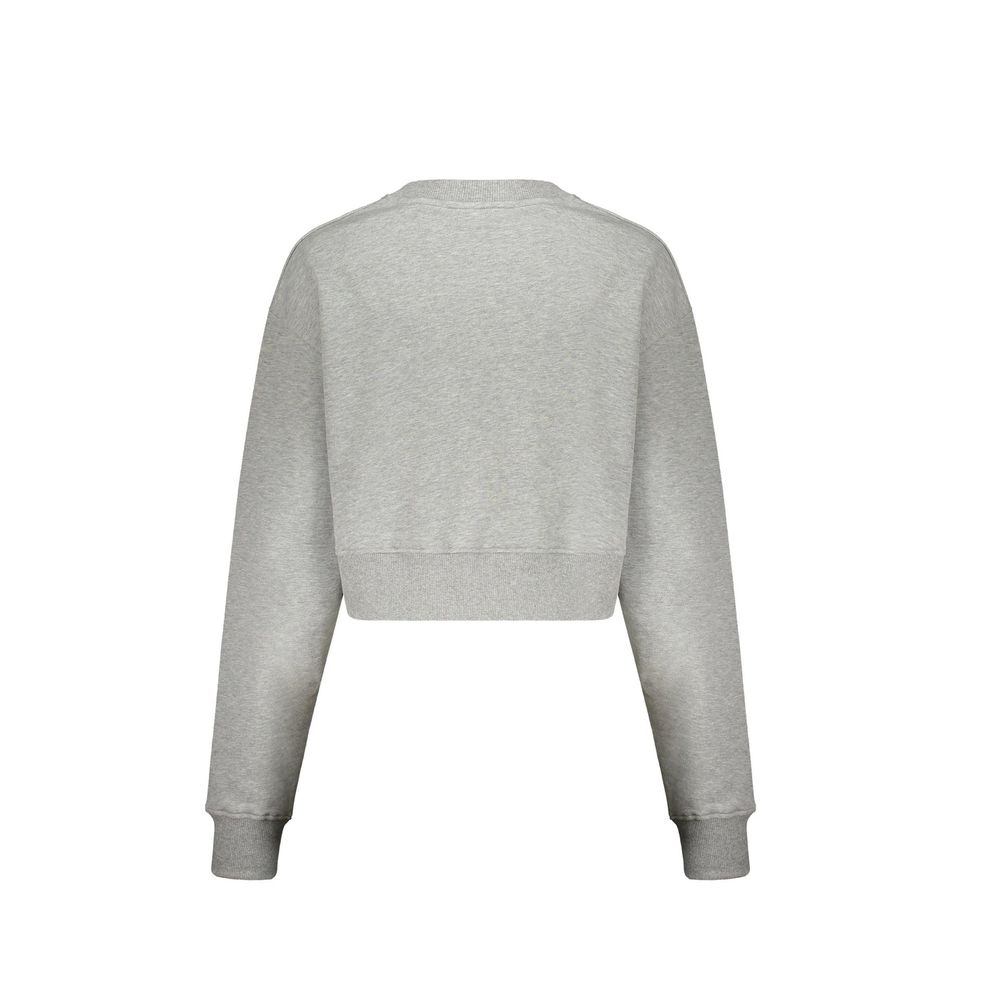 Gray Cotton Sweatshirt with Contrast Logo Print