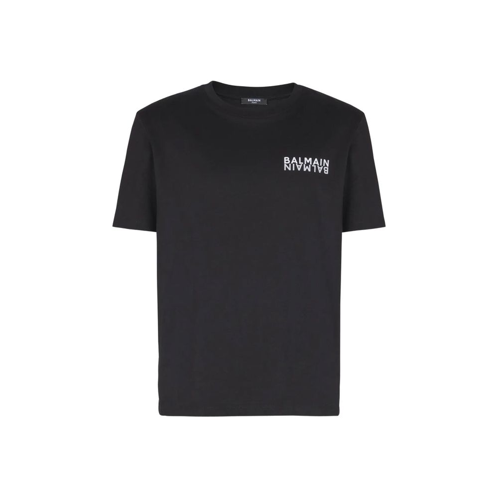 Schwarzes Baumwoll-T-Shirt mit kontrastierendem Logo-Print