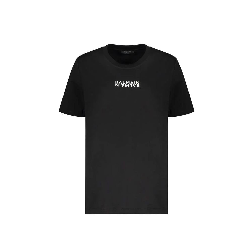 Black Cotton T-Shirt with Contrast Logo Print