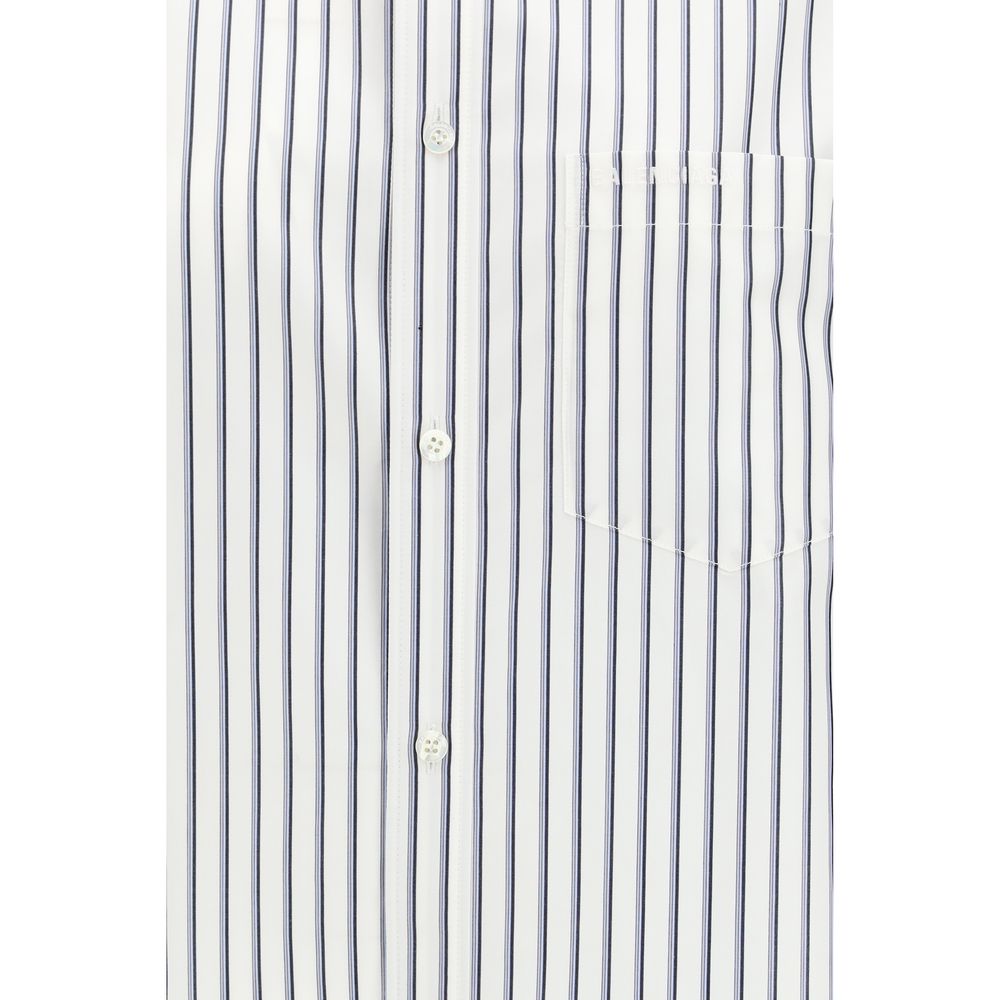 White Cotton Shirt with Embroidered Logo and Short Sleeves