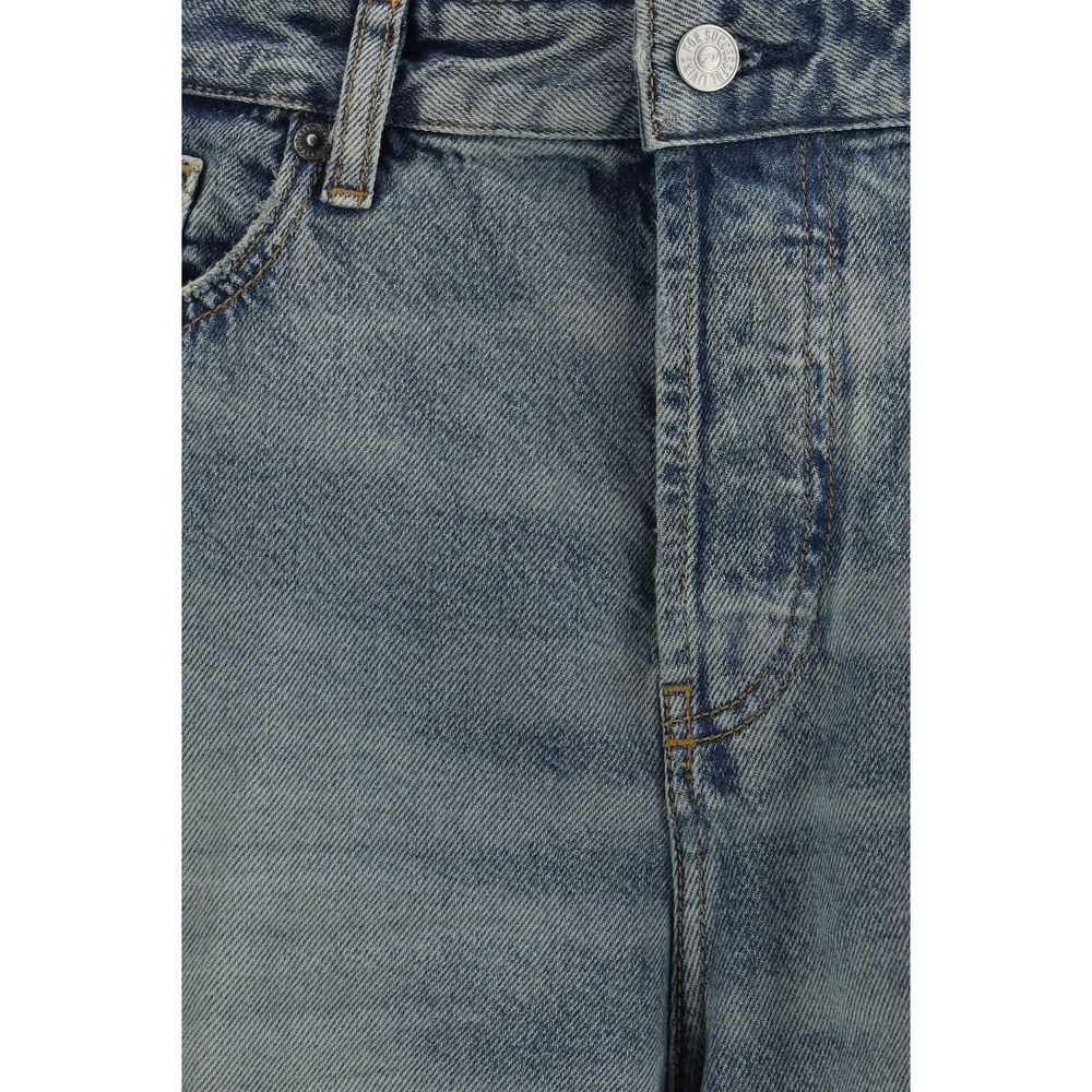 Blue Cotton Wide-Leg Jeans Relaxed Fit