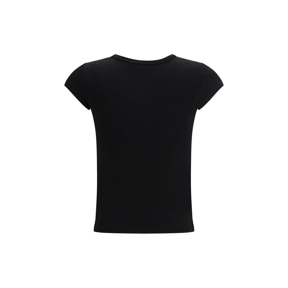 Schwarzes Slim-Fit Baumwoll-T-Shirt mit Signature-Stickerei