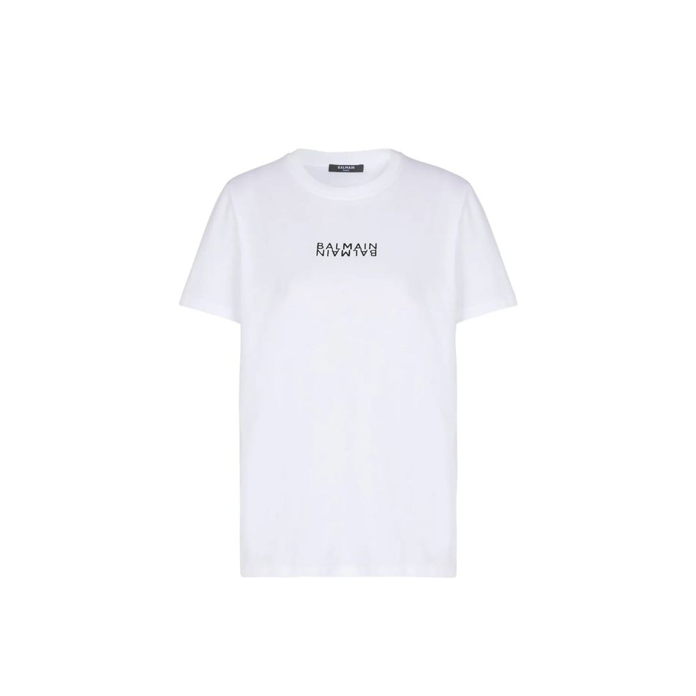 White Cotton T-Shirt with Contrast Logo Print
