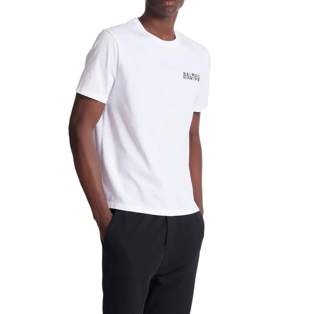 White Cotton T-Shirt with Contrast Logo Print
