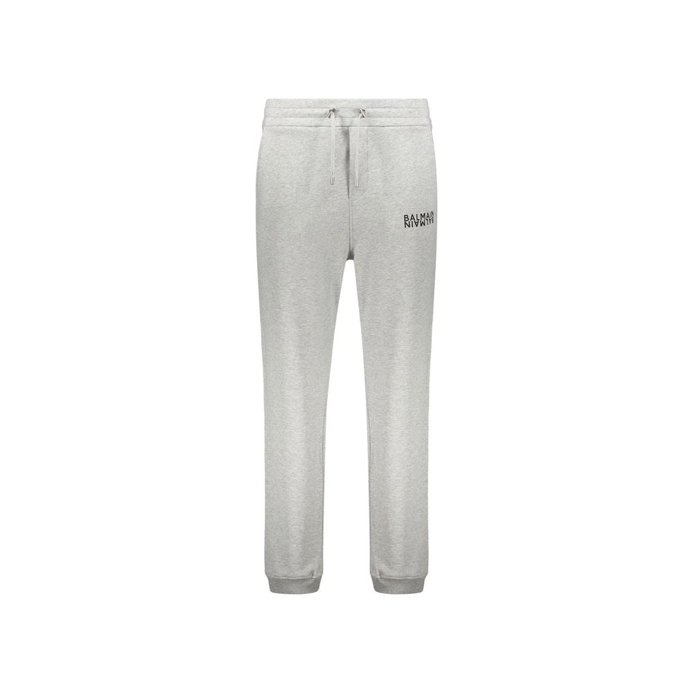 Gray Cotton Joggers with Contrast Logo Print