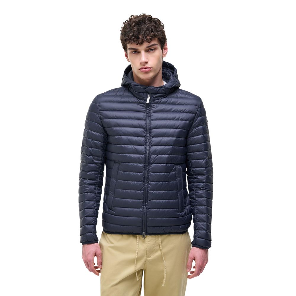 Blaue Kunstfaserjacke mit Kapuze