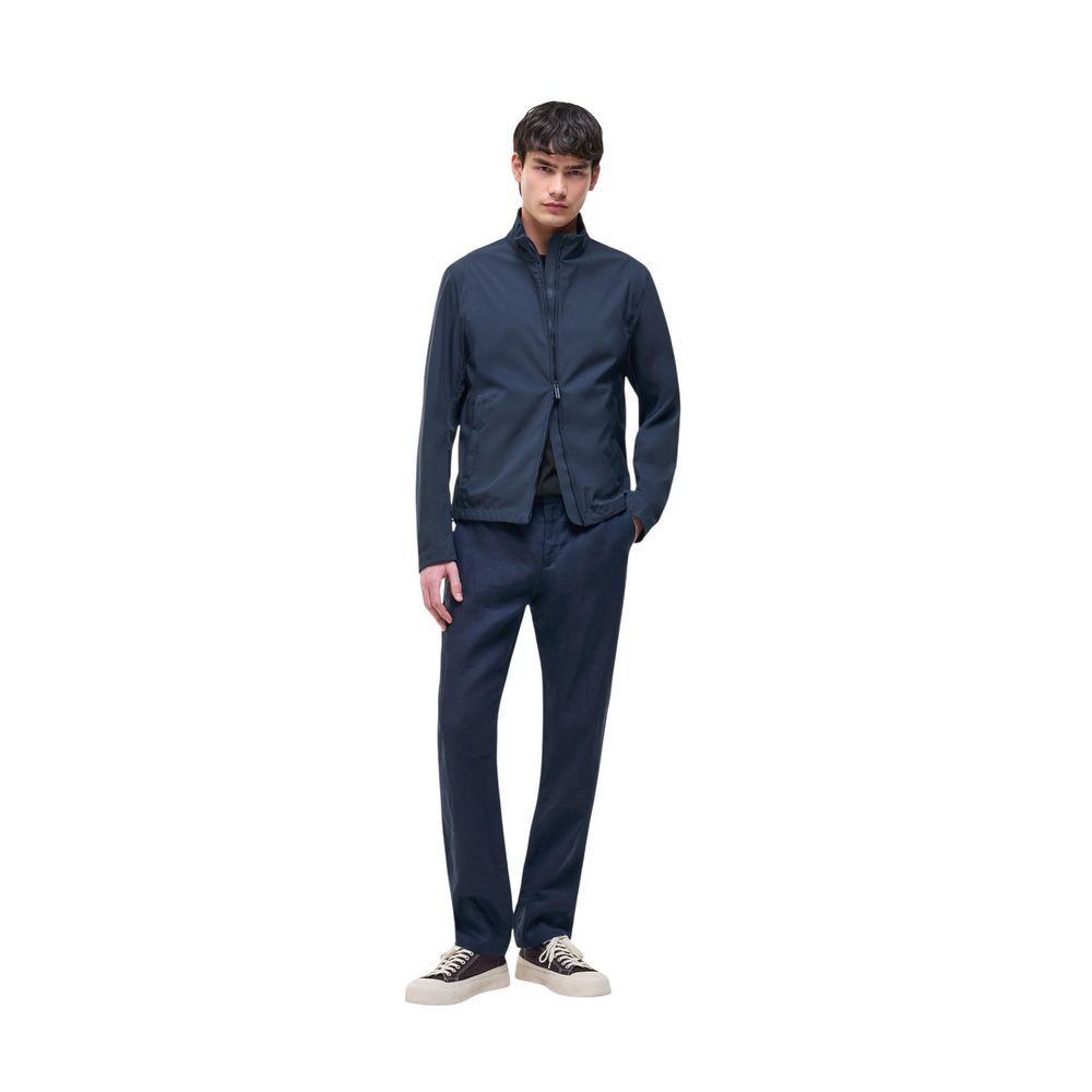 Blue Synthetic Full-Length Jacket with Zip Closure