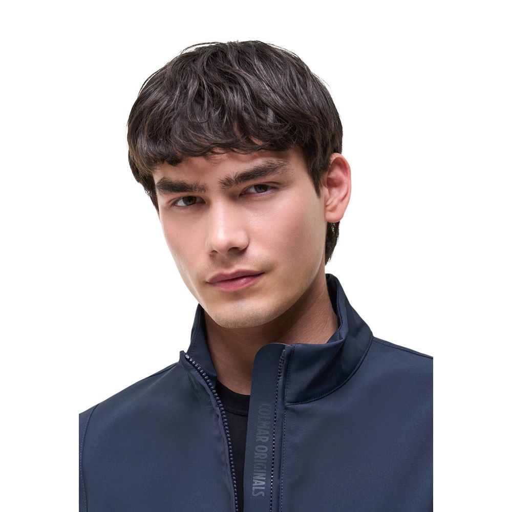 Blue Synthetic Full-Length Jacket with Zip Closure