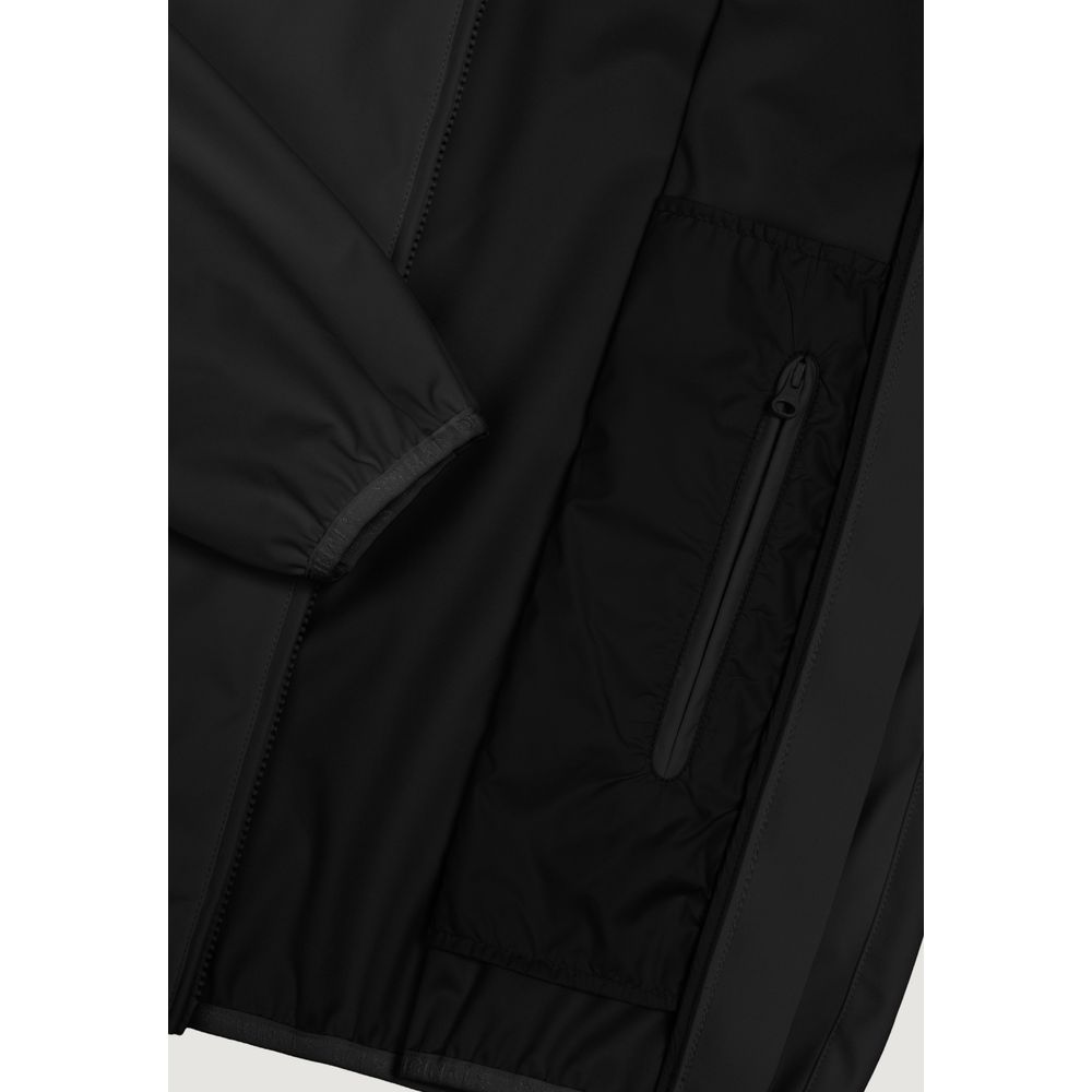 Black Synthetic Jacket with Hood and Zip Closure