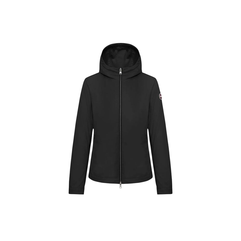 Schwarze Kunstfaserjacke mit Kapuze