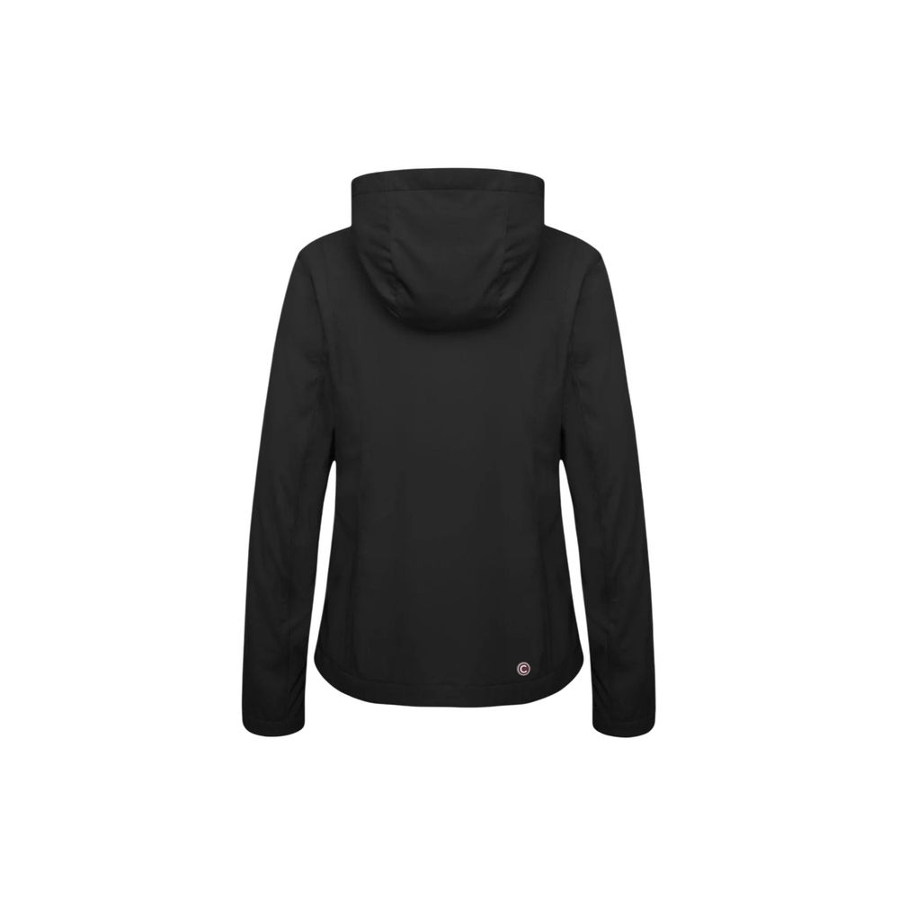 Schwarze Kunstfaserjacke mit Kapuze
