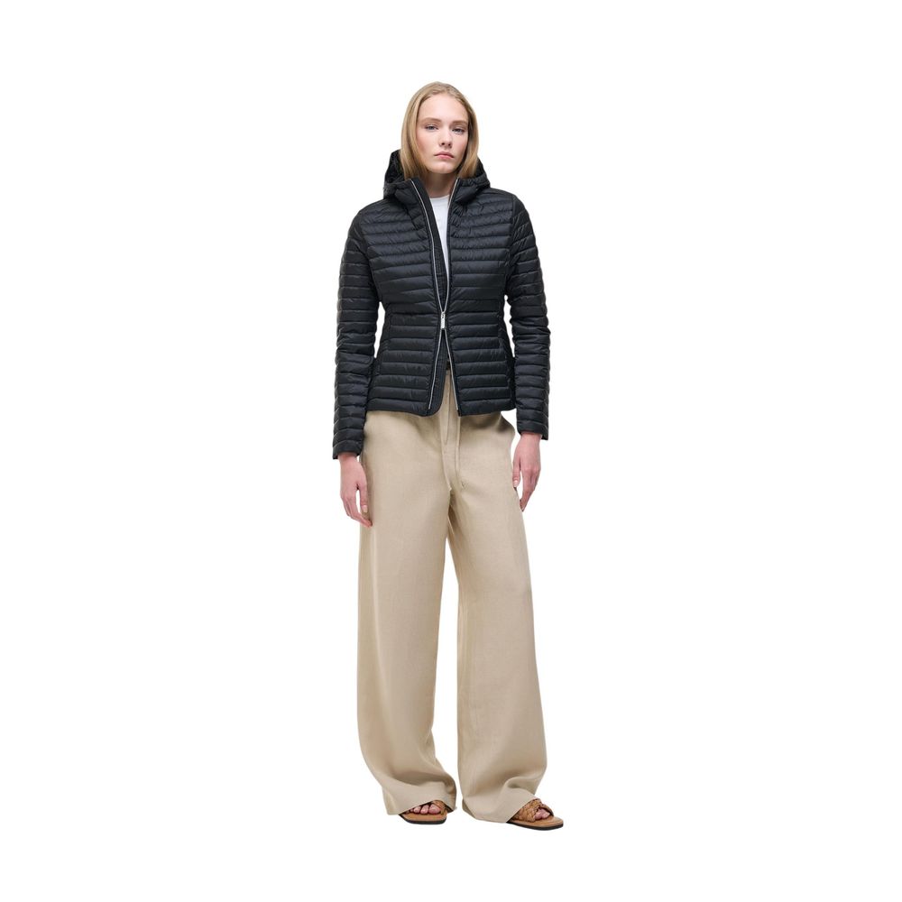 Schwarzer Synthetikmantel mit Steppdesign