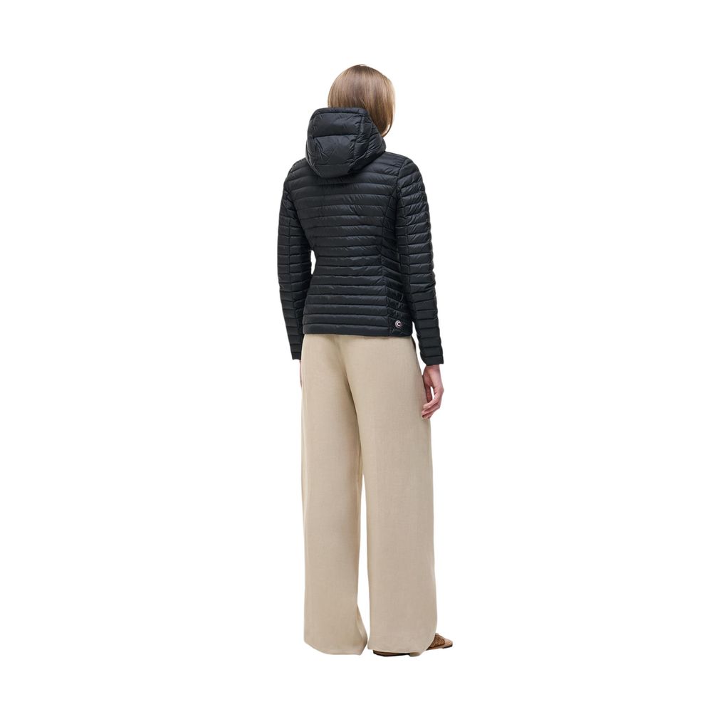 Black Synthetic Quilted Coat with Hood