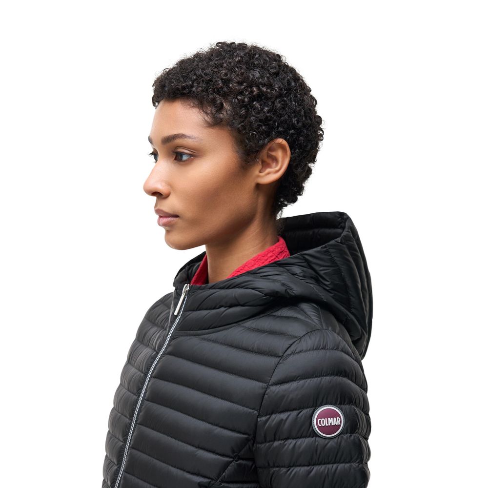 Schwarze synthetische Kapuzenjacke