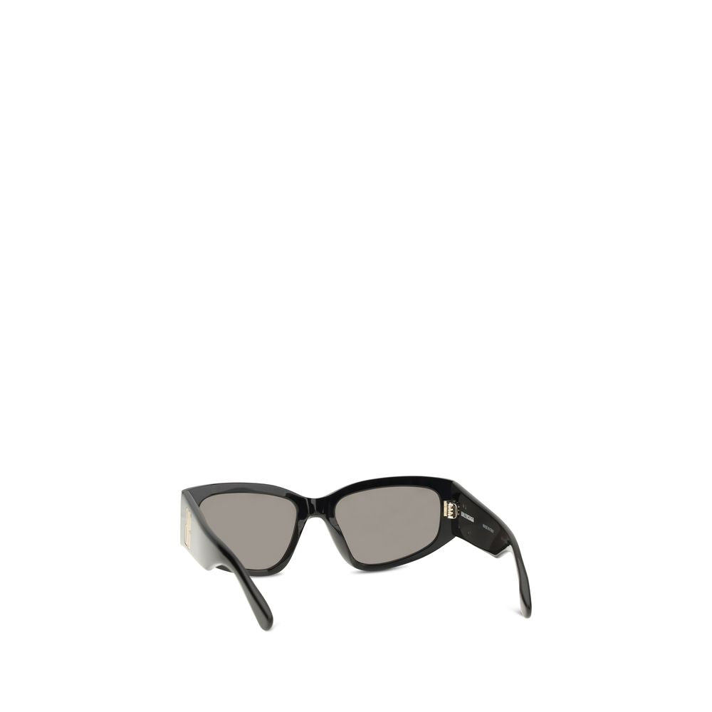Black Synthetic Rectangular Sunglasses with Logo Detail