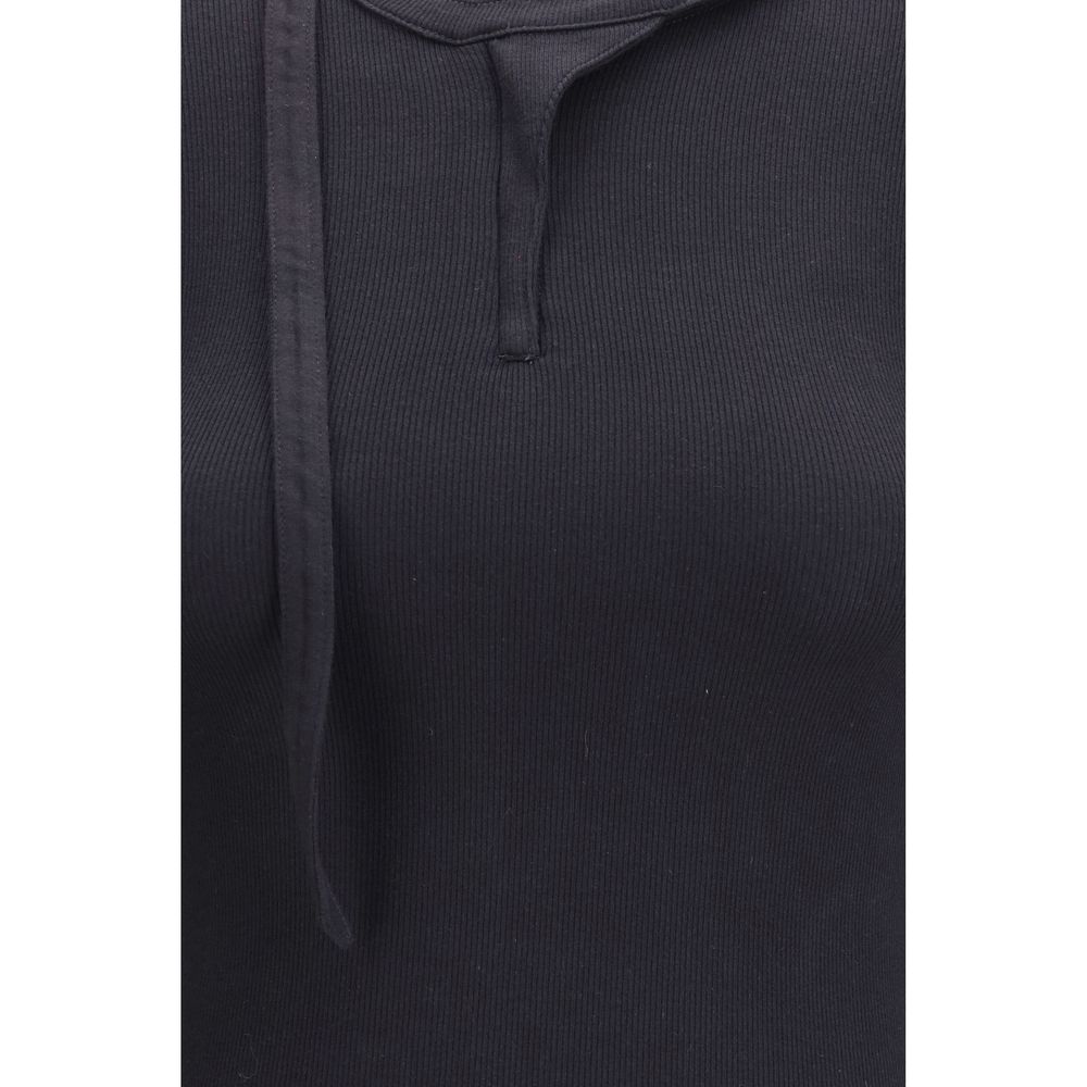 Black Cotton Long Sleeve T-Shirt with Zip Detail