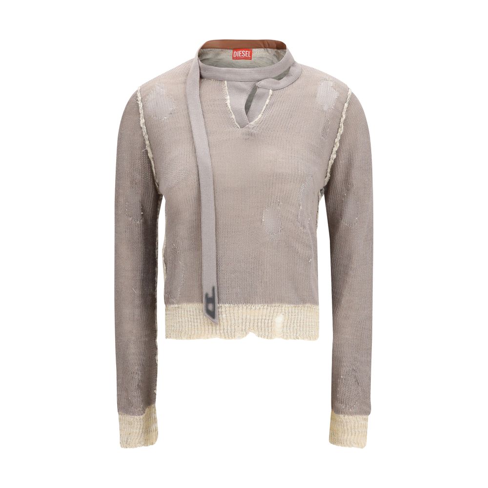 Gray Cotton Sweatshirt with Cut-Out Neck Detail