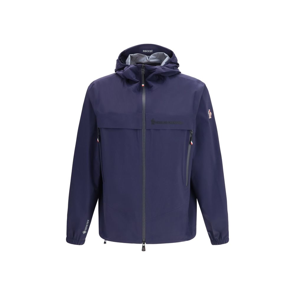 Blaue Kunstfaserjacke mit Kapuze