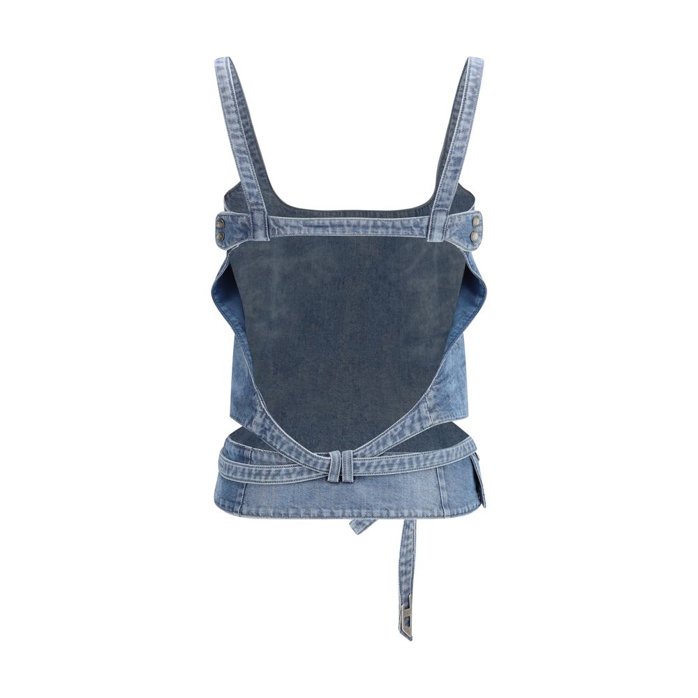 Light Blue Cotton Denim Shirt with Open Back