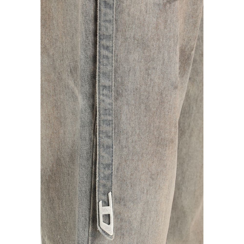 Gray Cotton Slim Fit Jeans with Double-Layer Detail
