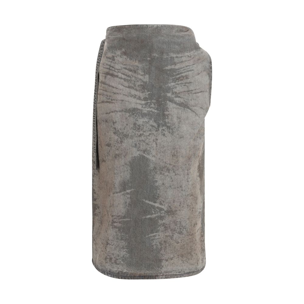 Gray Synthetic Midi Skirt with Wrap Detail