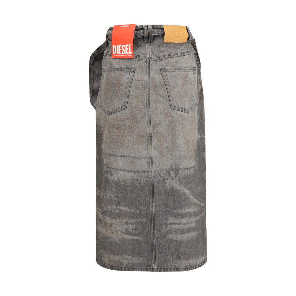 Gray Synthetic Midi Skirt with Wrap Detail