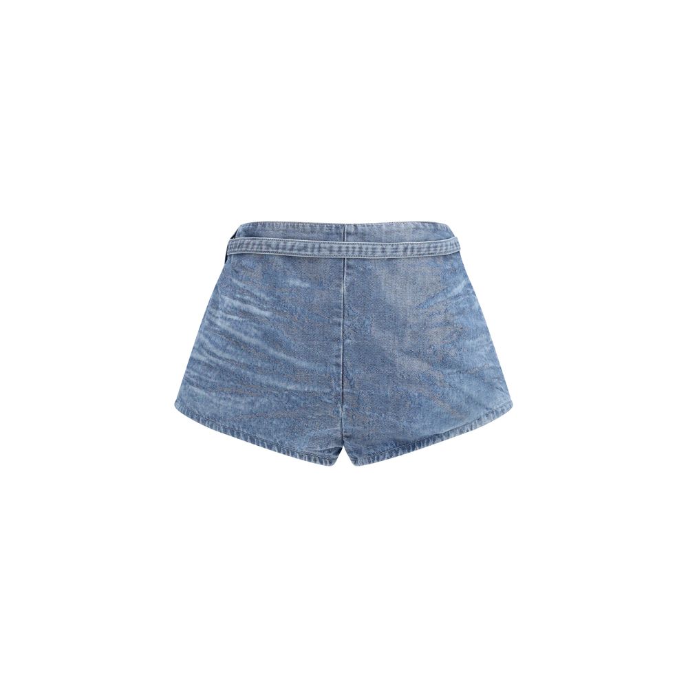 Blue Cotton Bermuda Shorts with Layered Wrap Detail