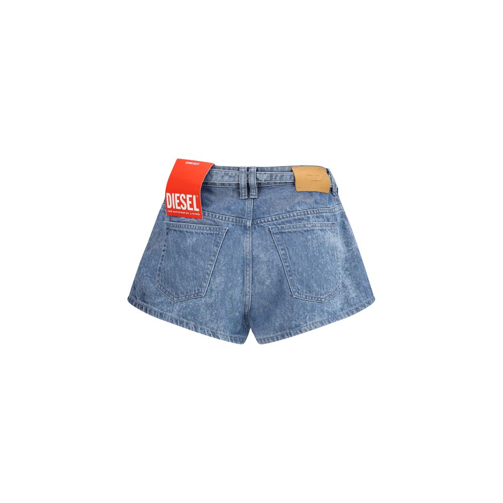 Blue Cotton Bermuda Shorts with Layered Wrap Detail