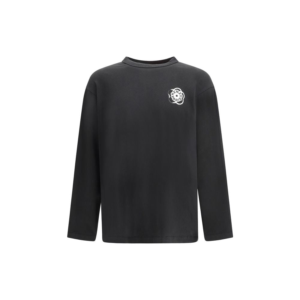 Schwarzes Langarm-T-Shirt aus Baumwolle mit Boke Flower Print