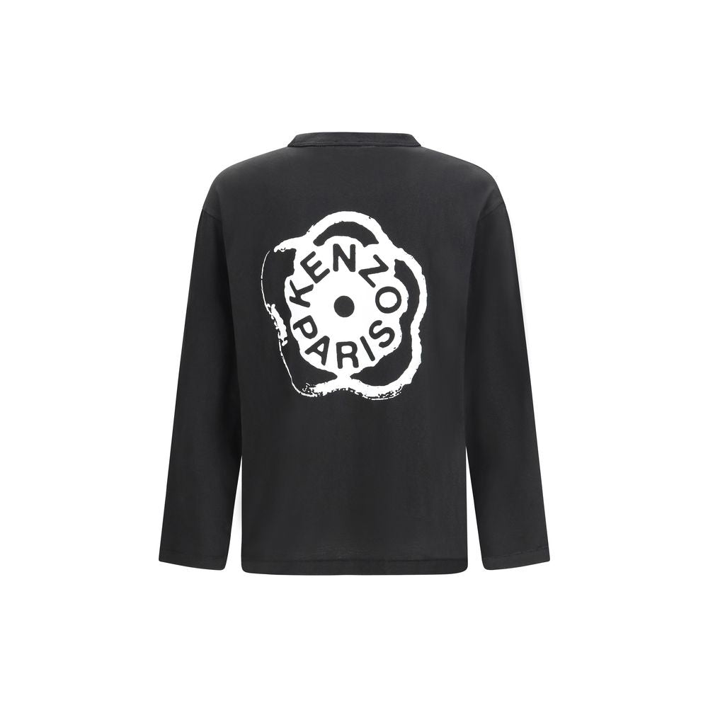 Schwarzes Langarm-T-Shirt aus Baumwolle mit Boke Flower Print