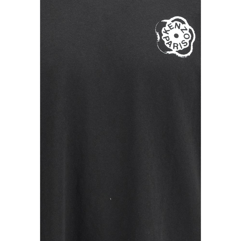 Black Cotton Long-Sleeve T-Shirt with Boke Flower Print