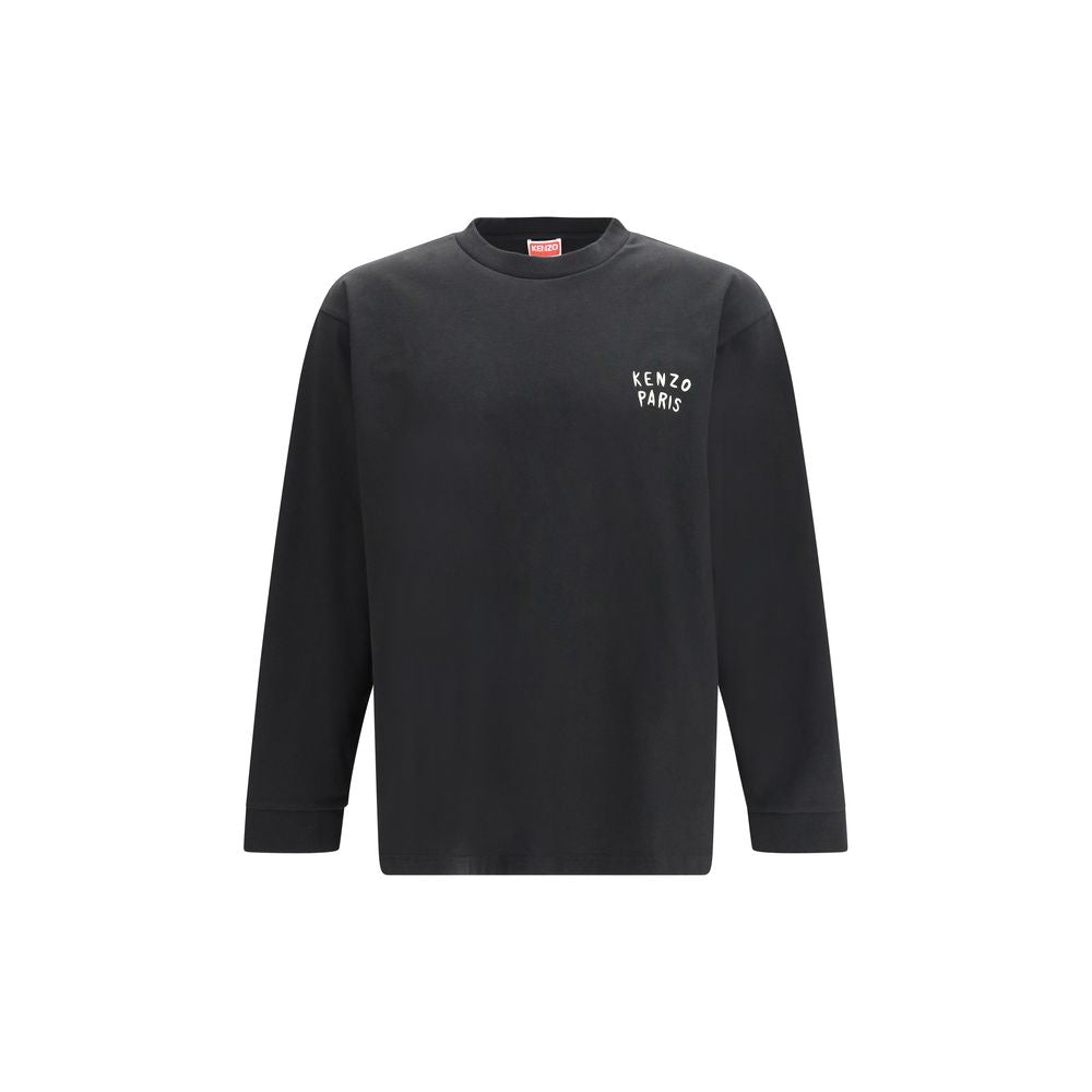 Schwarzes Langarm-T-Shirt aus Baumwolle mit gesticktem Logo