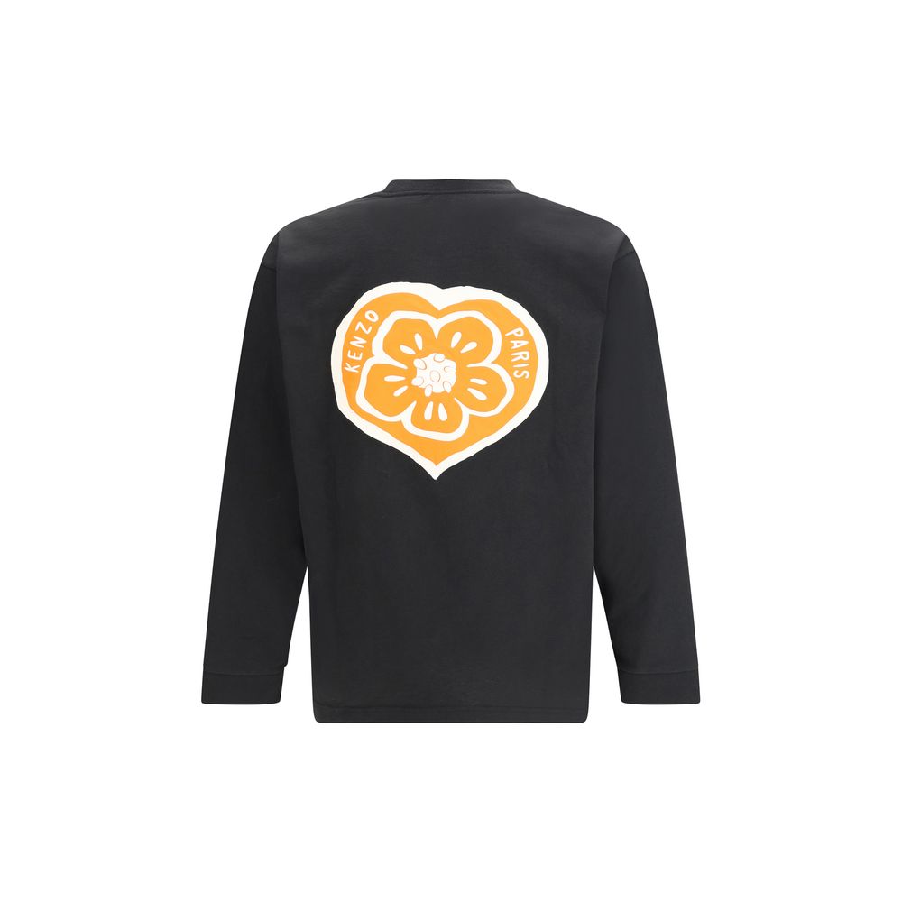 Schwarzes Langarm-T-Shirt aus Baumwolle mit gesticktem Logo