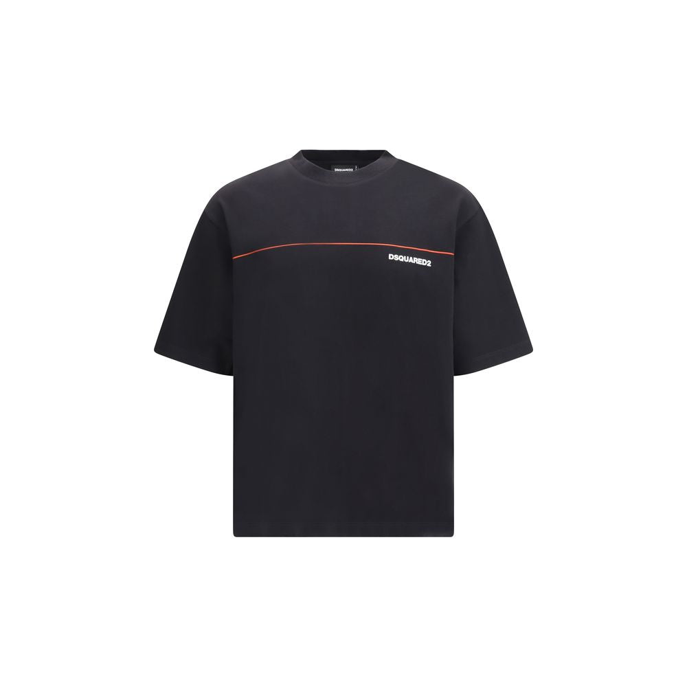 Black Cotton T-Shirt with Logo Print