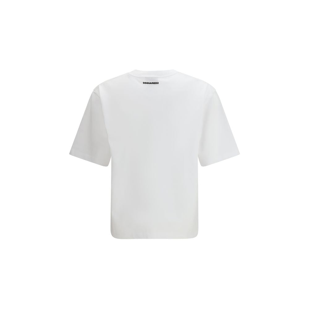 White Cotton T-Shirt with Icon Graphic Print by Dsquared2