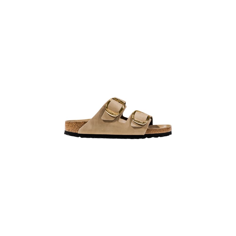 Beige Leather Sandals with Gold Buckle Detail