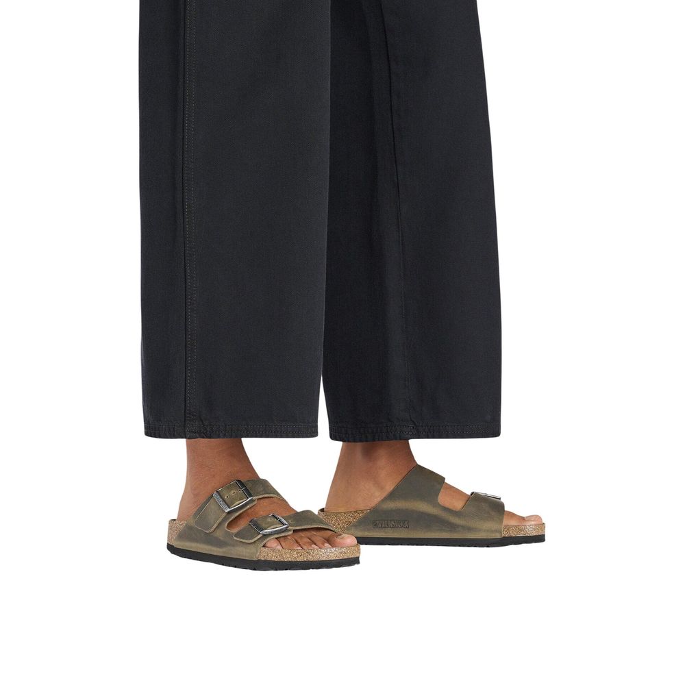 Bicolor Leather Sandals with Adjustable Buckles