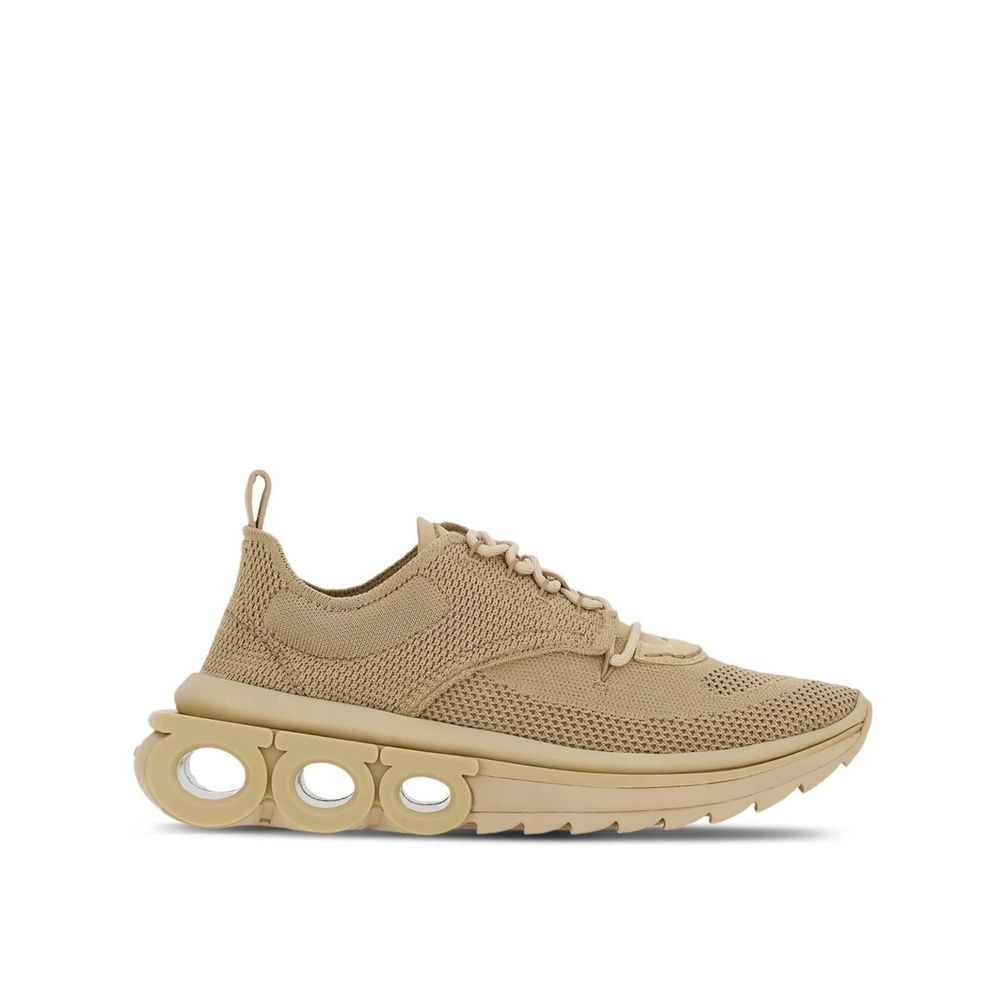 Beigefarbene Athletic-Sneaker mit Lederbesatz