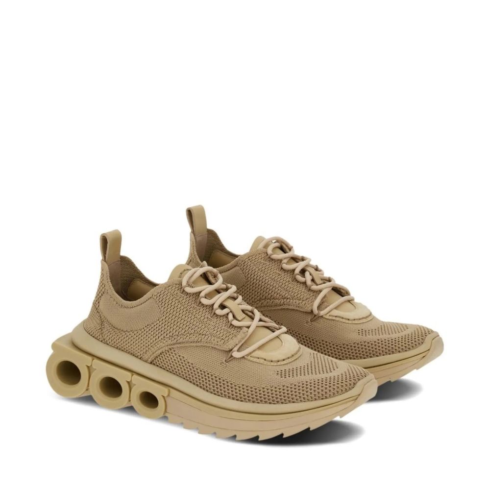 Beigefarbene Athletic-Sneaker mit Lederbesatz