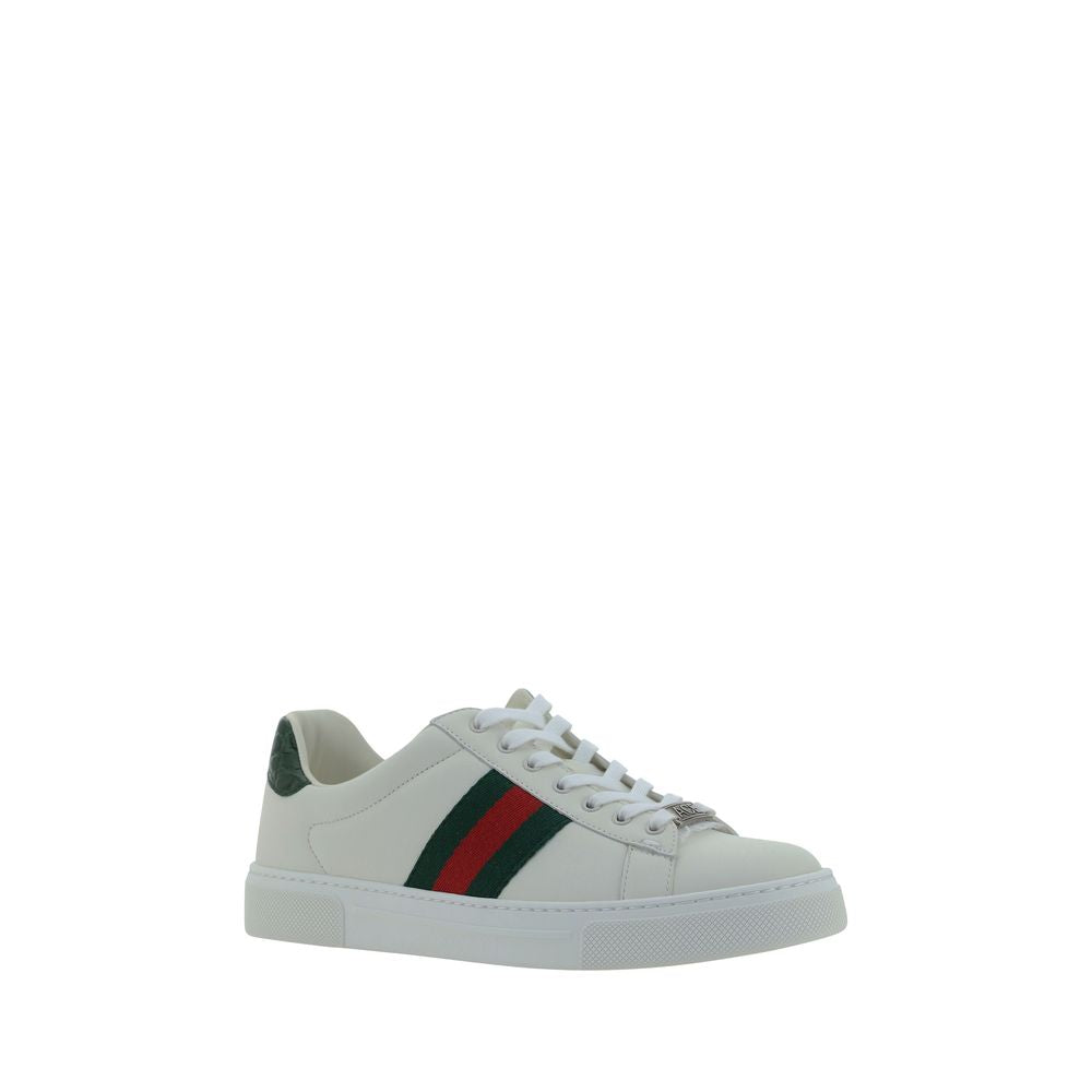 White Leather Low Top Sneakers with Signature Web Stripes
