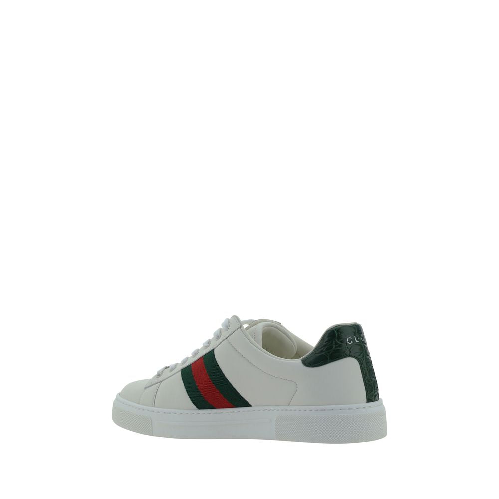White Leather Low Top Sneakers with Signature Web Stripes