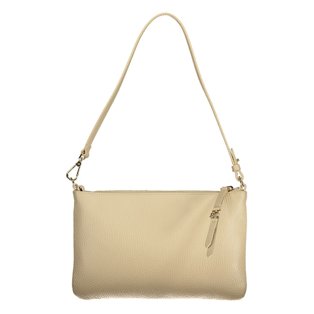 Beige Leather Handbag with Removable Shoulder Handle