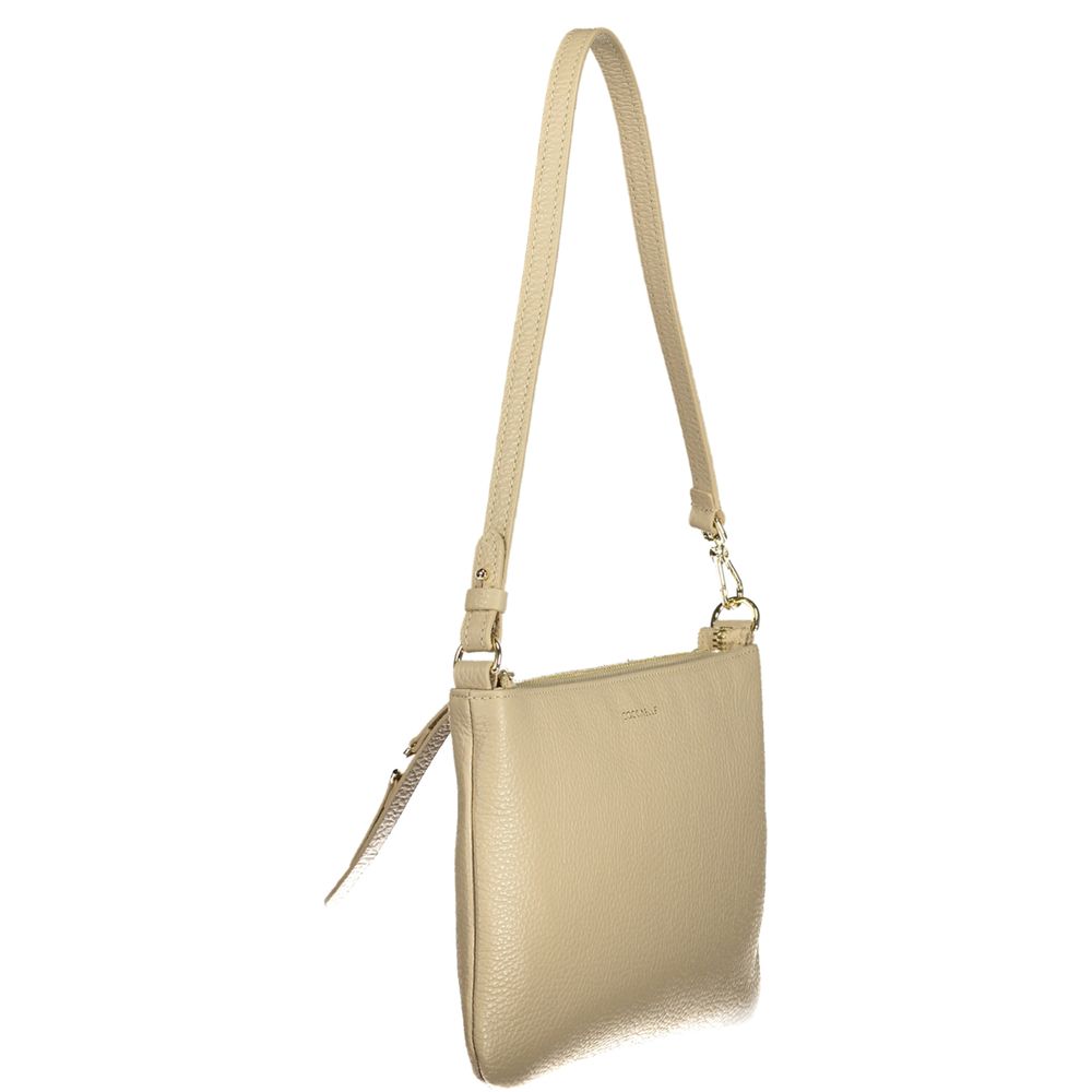 Beige Leather Handbag with Removable Shoulder Strap