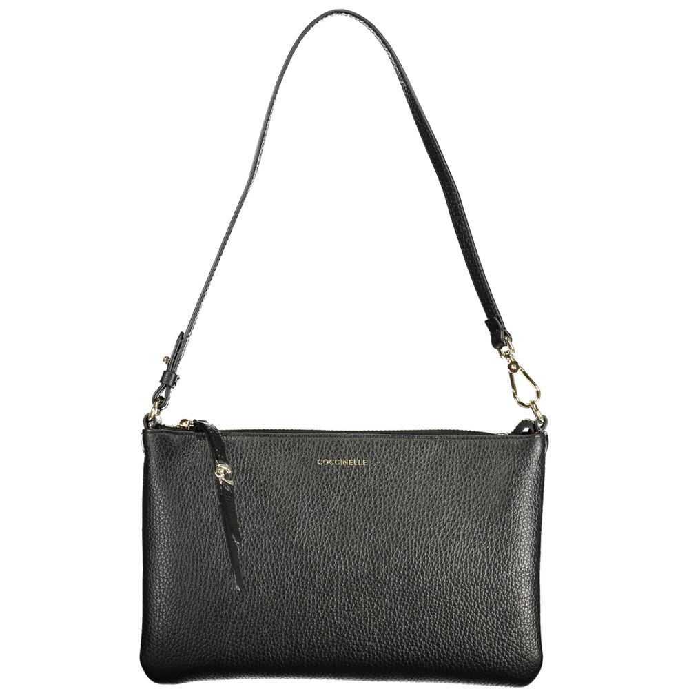 Nero Leather Handbag with Zip Closure and Logo Emblem